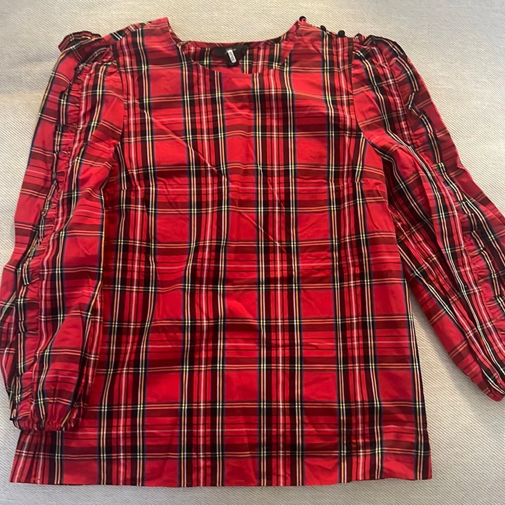 Jcrew puff sleeve plaid blouse